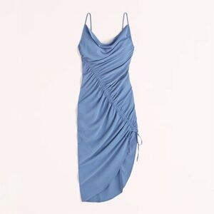 NWT Abercrombie & Fitch Dress Asymmetric Side Ruched Cowl Neck Cinched Midi